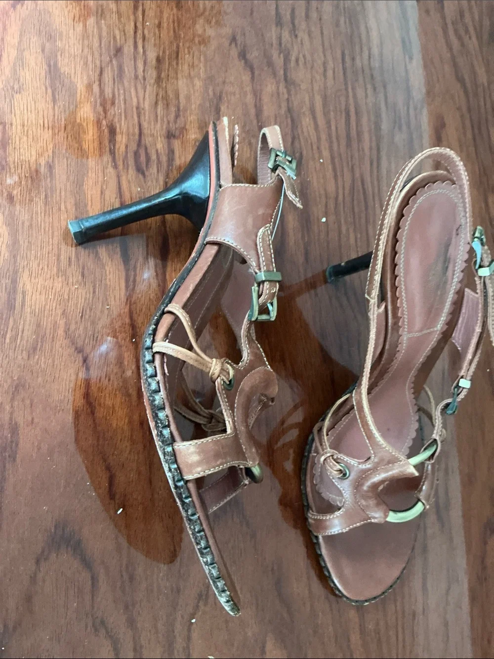 Cole Haan Brown Leather Slingback Heels with Mint Accents